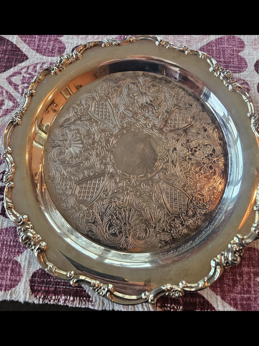 Vintage Lunt Silverplate Ornate Serving Tray Scalloped Edges